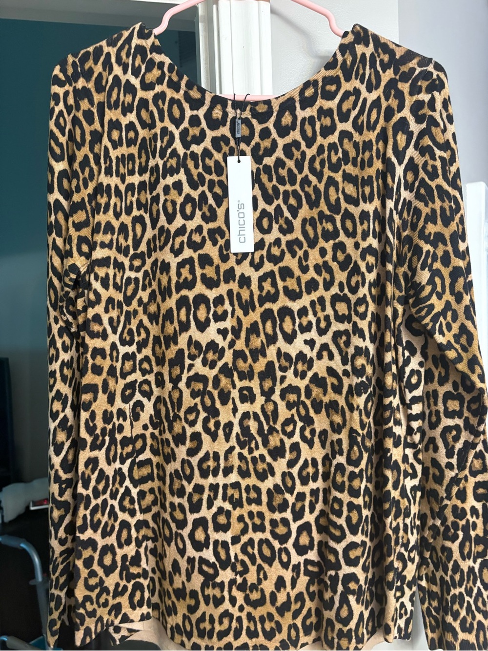 Chico's Leopard Print Long Sleeve Top - Tan and Black